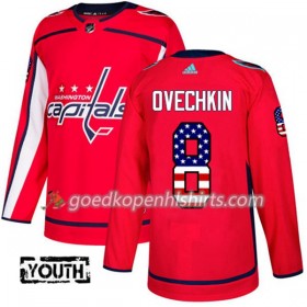 Washington Capitals Alex Ovechkin 8 Adidas 2017-2018 Rood USA Flag Fashion Authentic Shirt - Kinderen